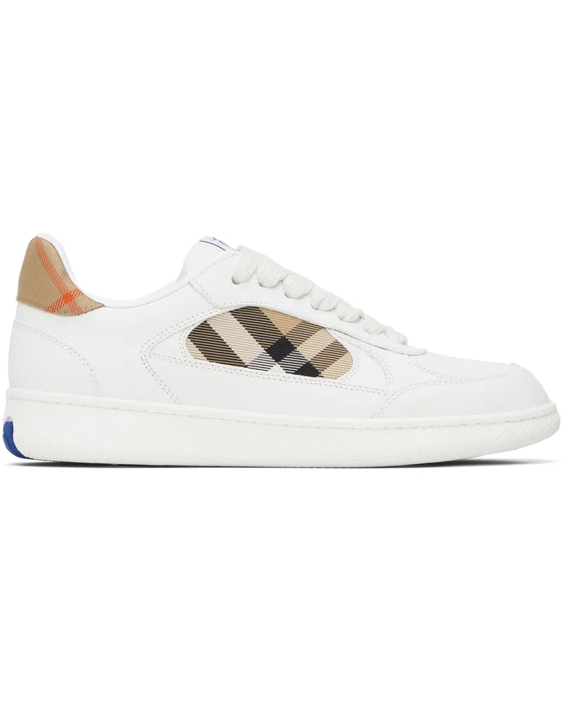Burberry White Leather and Check Terrace Sneakers White
