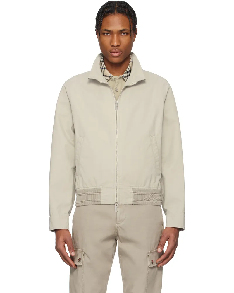Burberry Taupe Cotton Harrington Jacket Heron