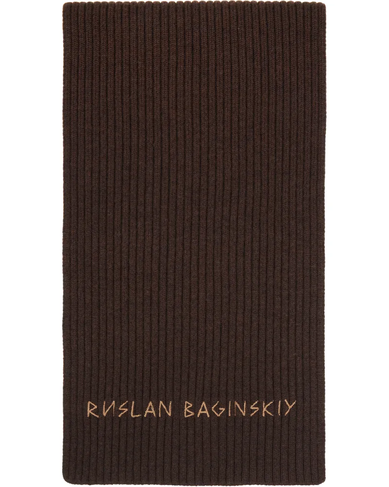 RUSLAN BAGINSKIY Brown Monogram-Embroidered Wool Scarf Brown