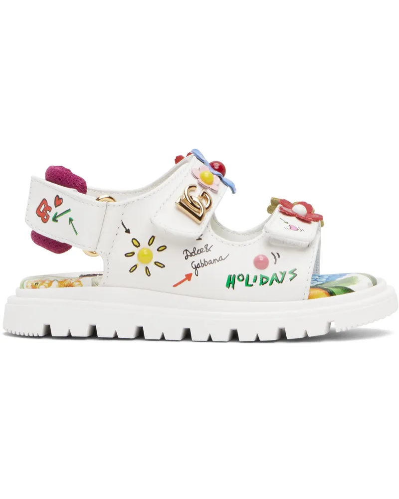Dolce & Gabbana Baby White Flowers & DG Logo Sandals Ha5ku