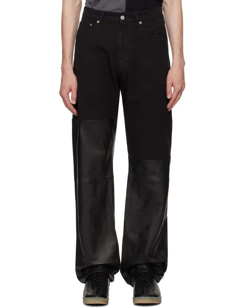 Maison Margiela Black Paneled Leather Jeans Black