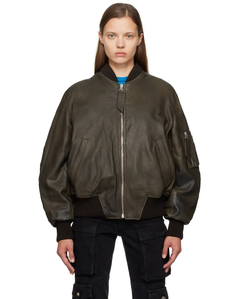 ATTICO SSENSE Exclusive Brown Anja Leather Bomber Jacket 832