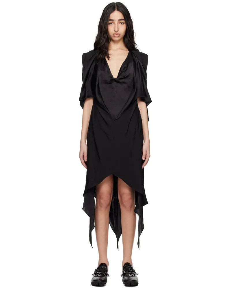 KIKO KOSTADINOV Black Fornax Draped Midi Dress Glossy