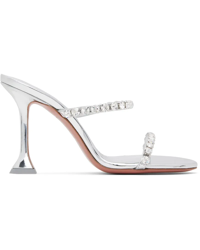 Amina Muaddi Silver Gigi Slipper 95 Heeled Sandals Mirror