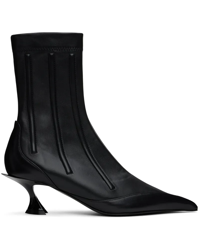 Thierry Mugler Black Boned Leather Fang 55 Ankle Boots Black