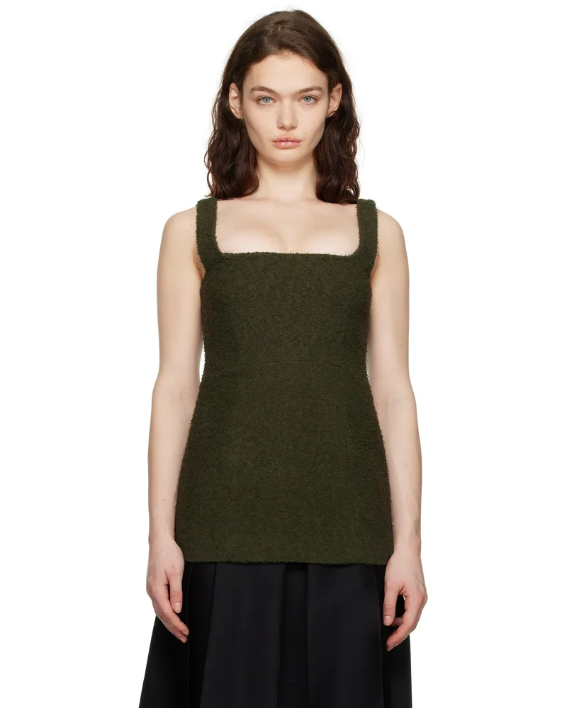 Totême Green Square Neck Bouclé Top Dark