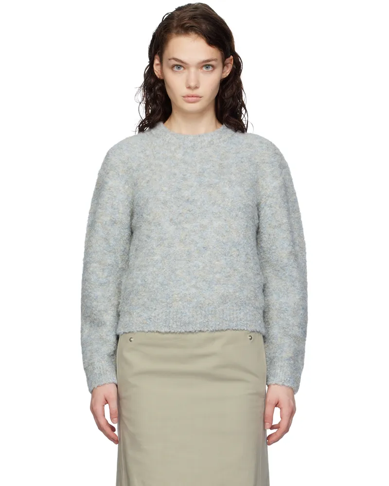 AMOMENTO Blue Mix Bouclé Crop Knit Sweater Blue