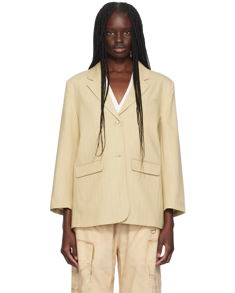 Ganni Beige Stripe Suiting Boxy Blazer 299