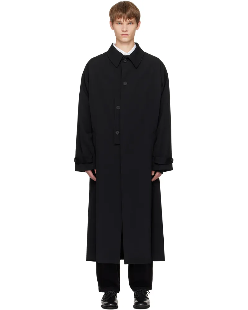 Yohji Yamamoto Black Wool Gabardine Designed Sleeve Coat 2