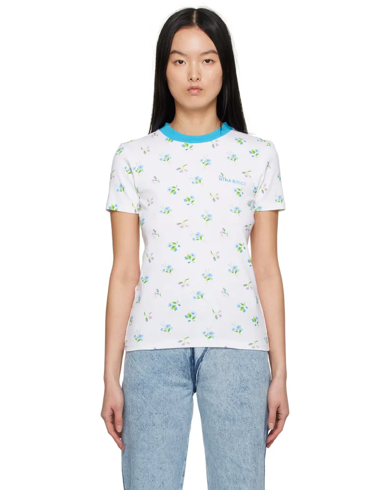 Nina Ricci White & Blue Floral T-Shirt I1031