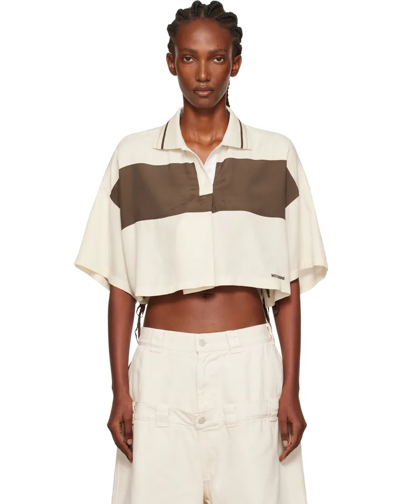 WE 11 DONE Off-White & Brown Cropped Side Ribbon Polo Ivory