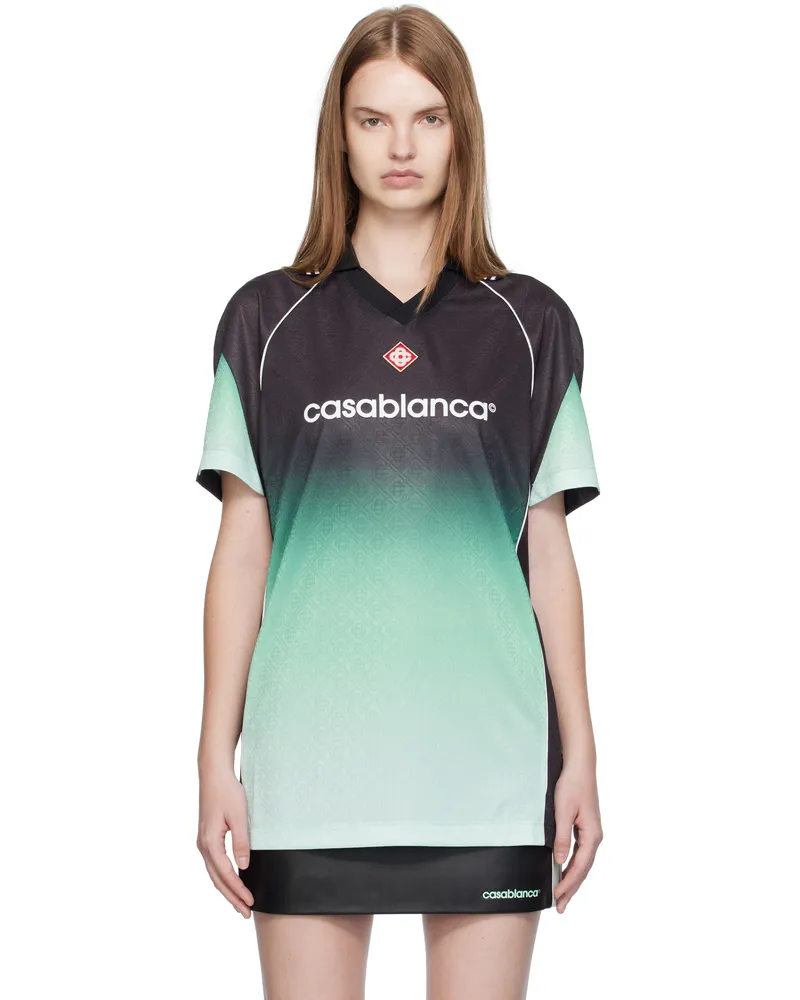 Casablanca Paris Black & Green Gradient Monogram Jacquard Football T-shirt Gradient