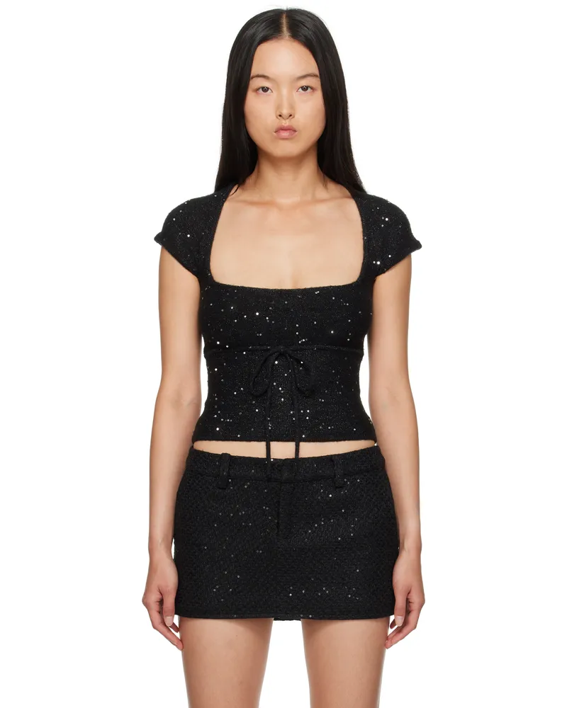 GUIZIO Black Miki Sequin Knit T-shirt Black