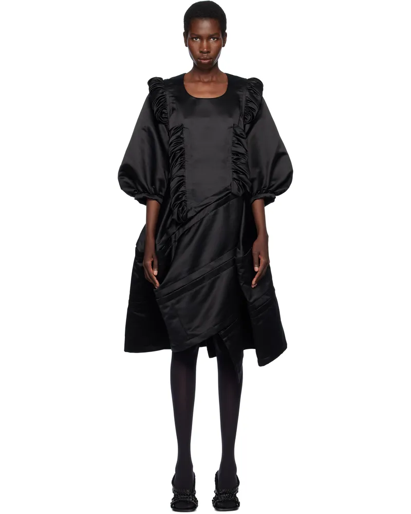 Comme des Garçons Black Polyester Satin Thick Midi Dress Black