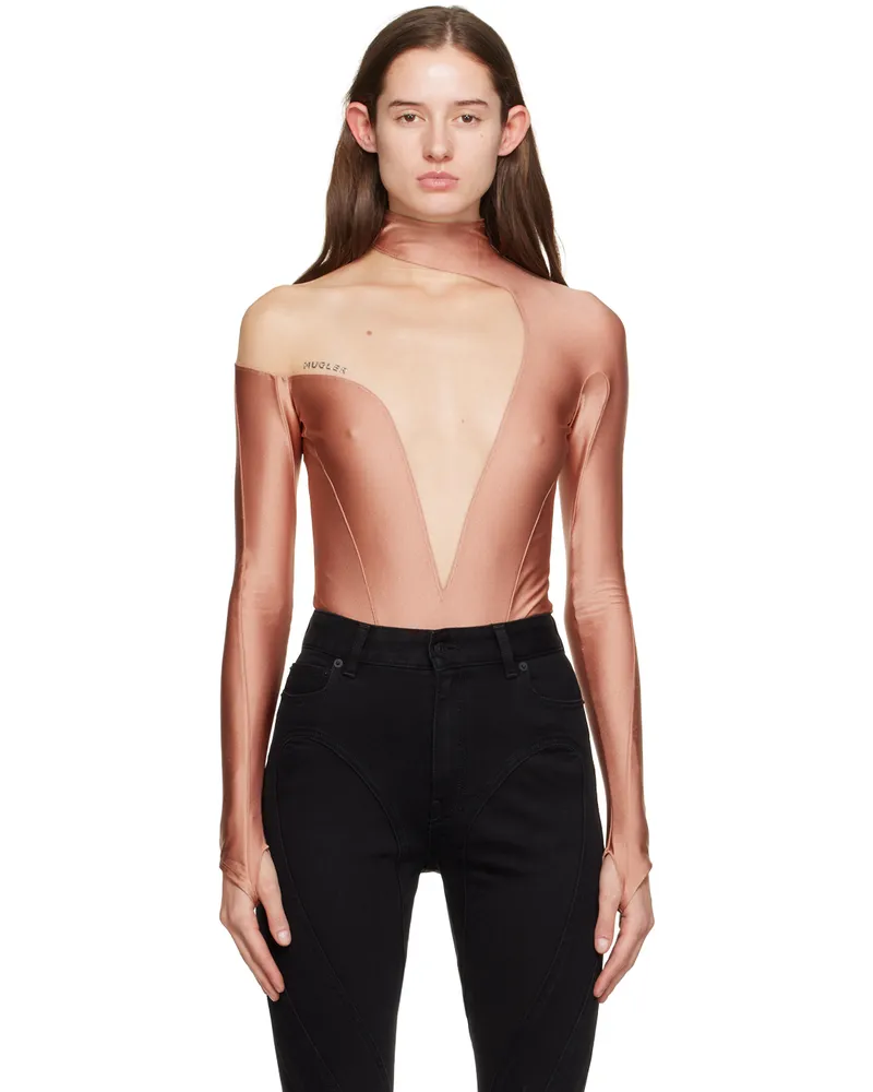 Thierry Mugler Pink Asymmetric Illusion Bodysuit B24n1
