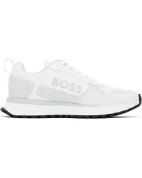 HUGO BOSS White & Gray Mixed Material Sneakers 100-white