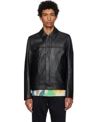 Paul Smith Black Slim-Fit Leather Jacket Blacks