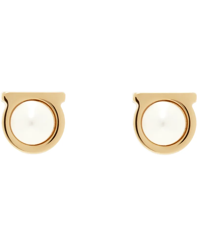 Ferragamo Gold Gancini Pearl Earrings 001
