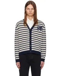 Kitsuné Navy Fox Head Intarsia Striped Cardigan Bnavy