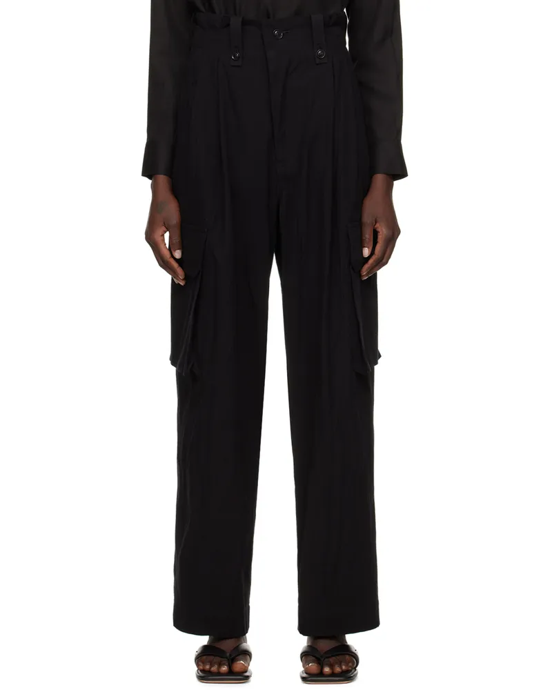 Yohji Yamamoto Black Bellows Pocket Trousers 1