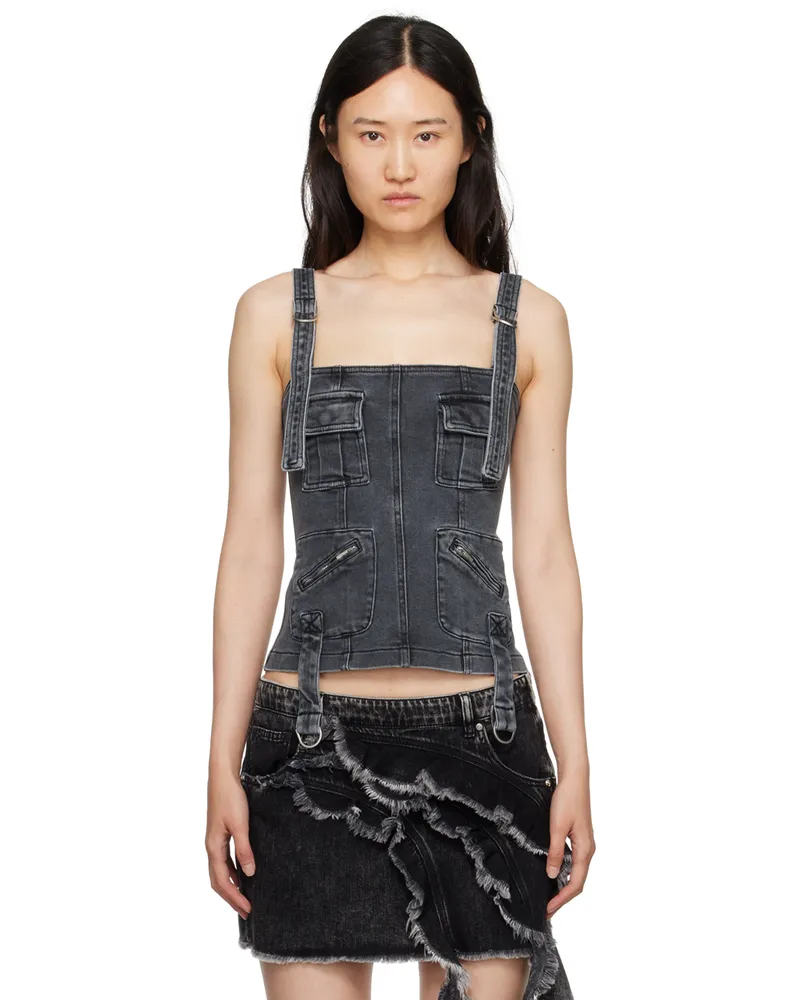 Blumarine Gray Faded Denim Tank Top N0985