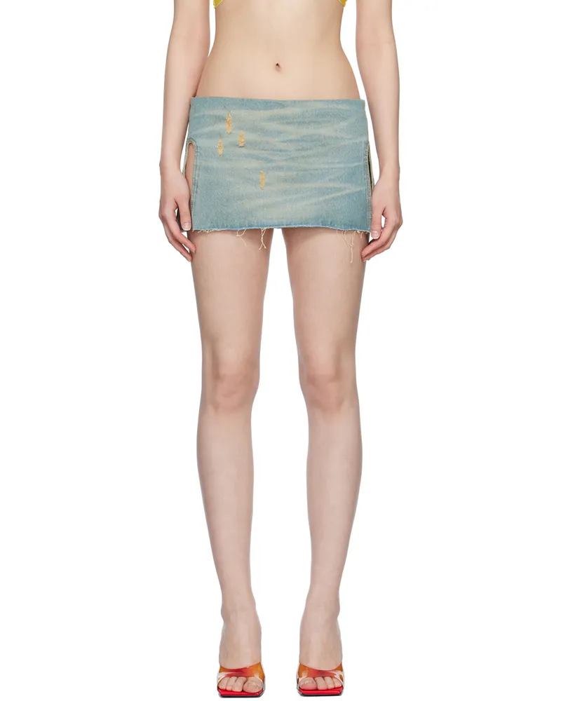 FAL-ASH Blue Vented Denim Miniskirt Washed
