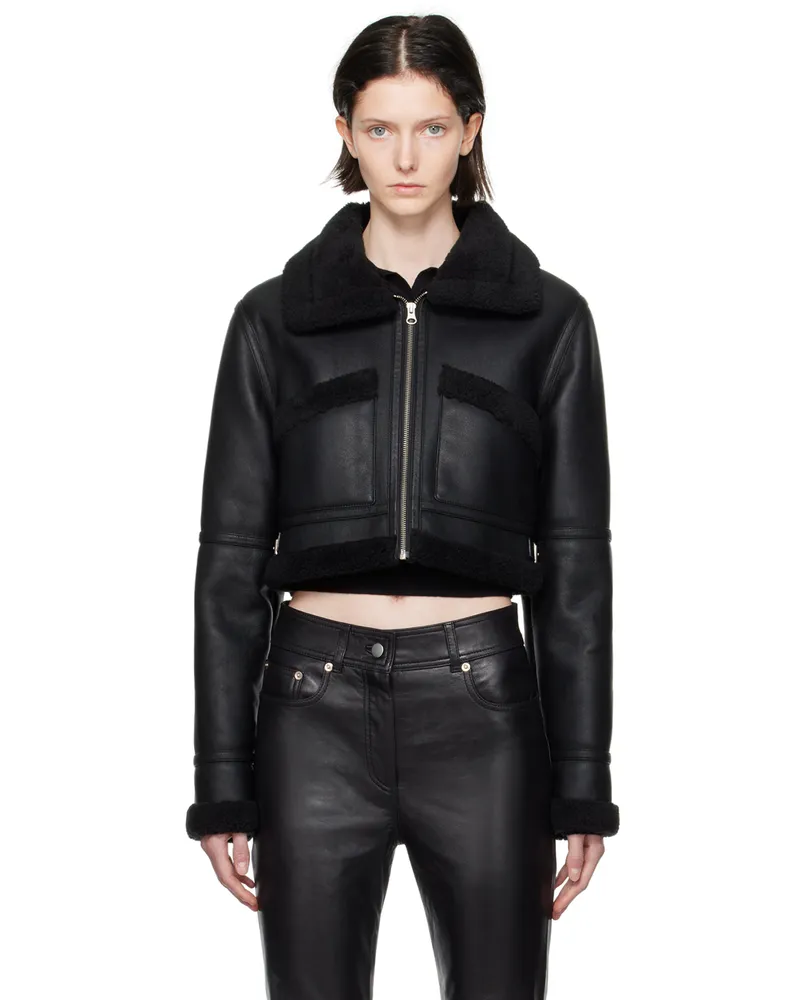 LVIR Black Pin-Buckle Faux-Shearling Jacket Black