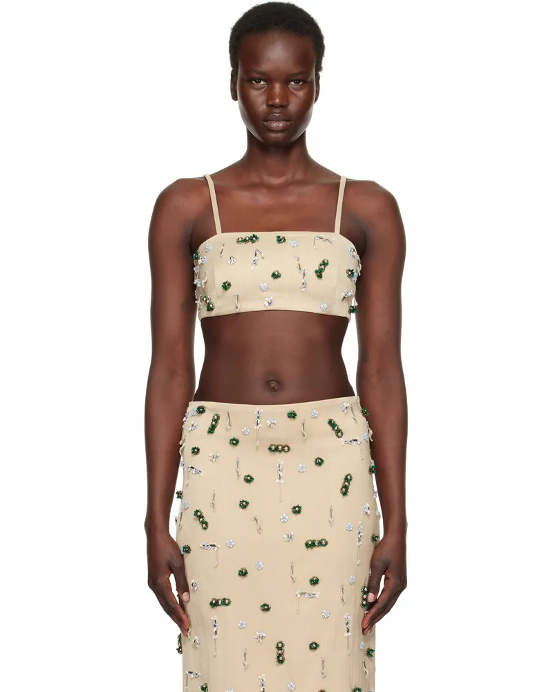 Christopher Esber Beige Embla Beaded Bandeau Tank Top Ecru