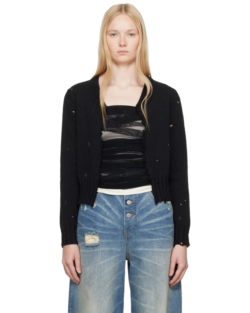 Maison Margiela Black Paint Knit Cardigan 900s