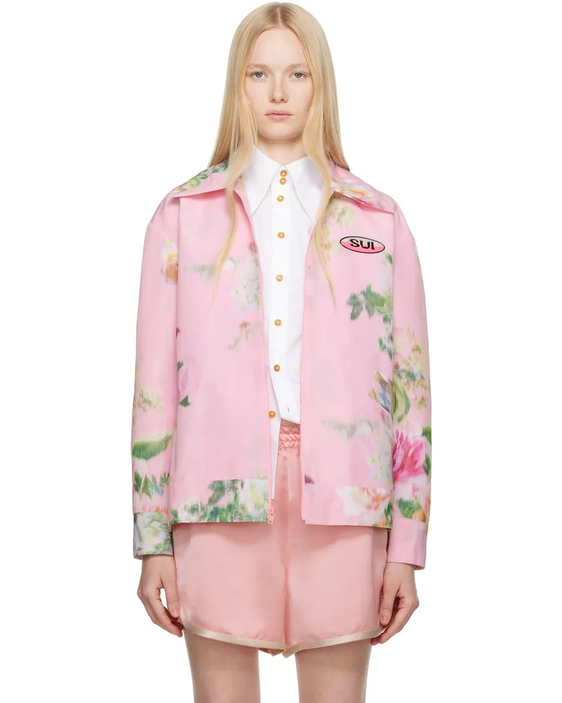 Anna Sui Pink Cabbage Rose Taffeta Jacket Pink