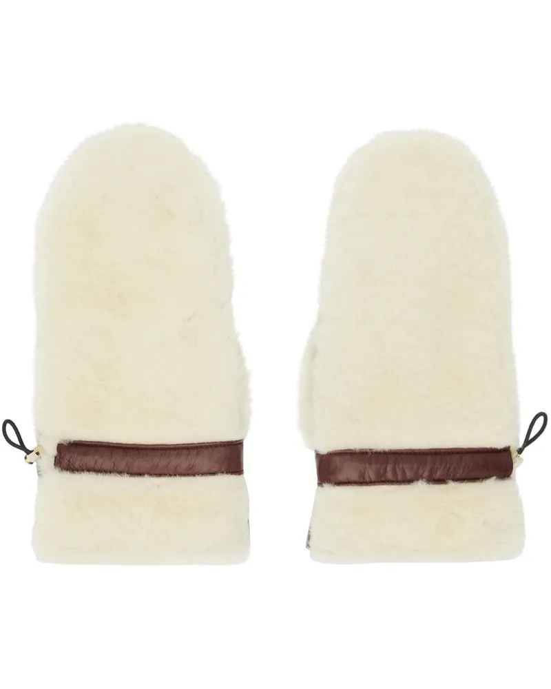 Chloé Beige & Brown Paneled Shearling Mittens 95f