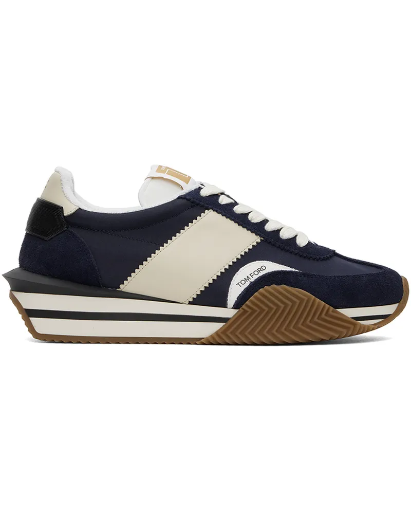 Tom Ford Navy Suede Technical Fabric James Sneakers Blue
