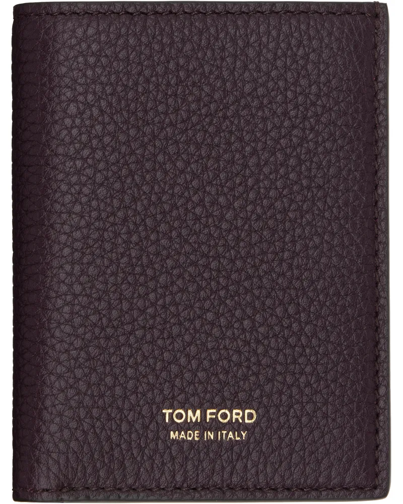 Tom Ford Burgundy Grain Leather Folding Card Holder 1r011oxblood