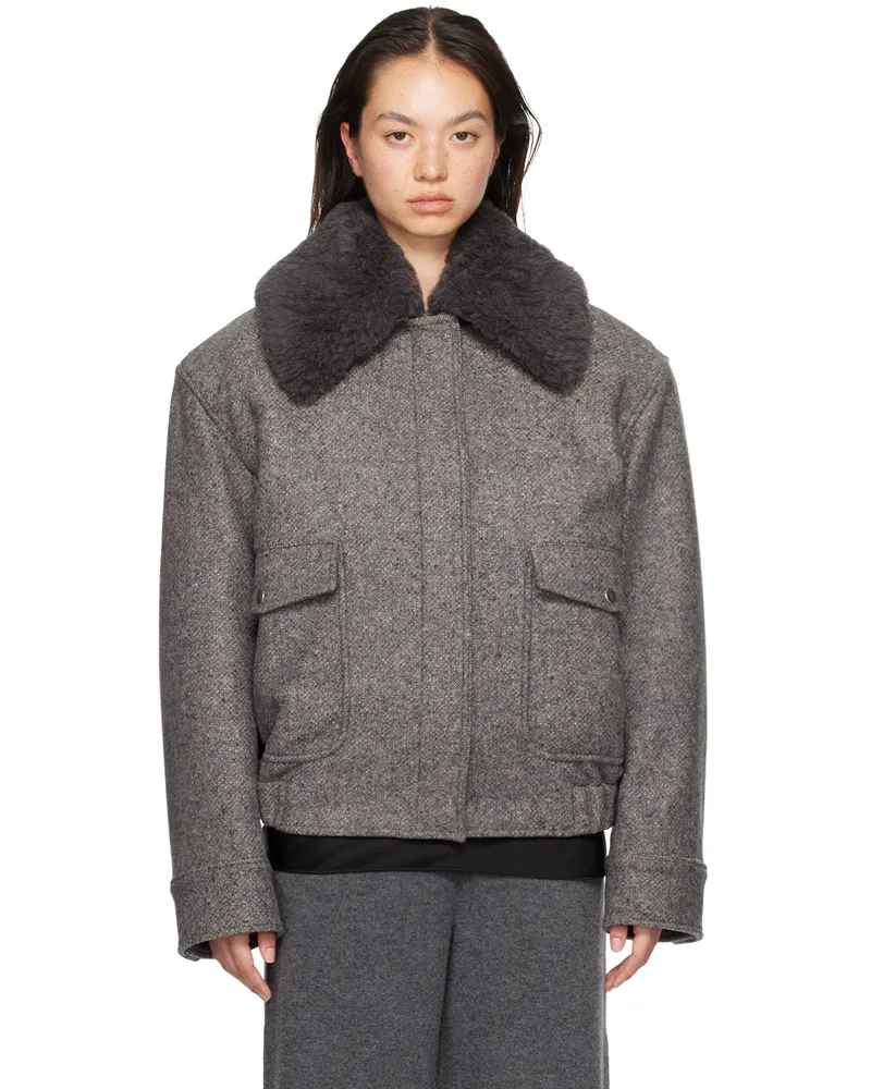 Stella McCartney Gray Teddy Wool Trimmed Zipped Jacket 1403