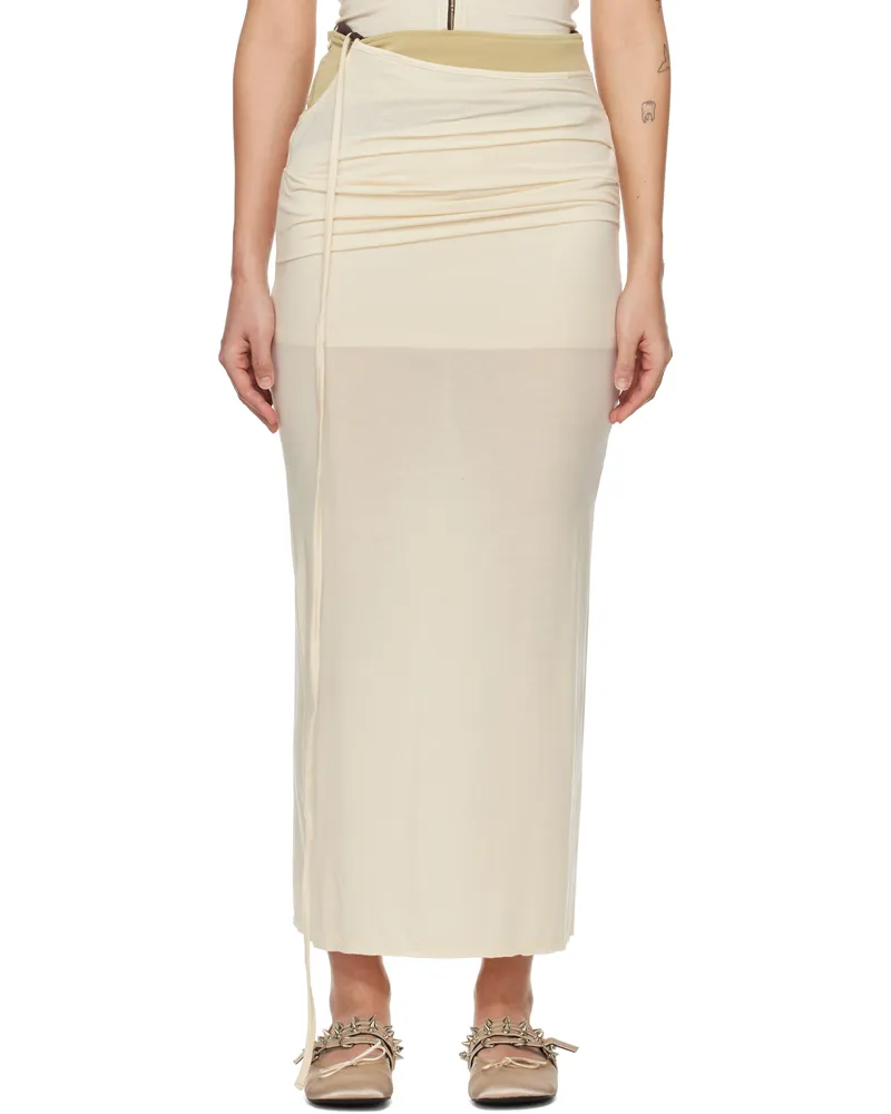 OPEN YY Off-White Contrast Trim Maxi Skirt Cream