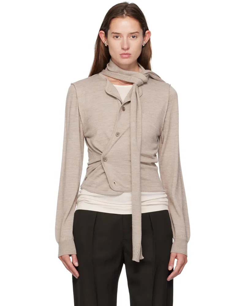 Christophe Lemaire Beige Scarf Twisted Cardigan Br446