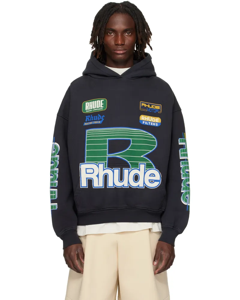RHUDE Black Roadway Racing Hoodie Vintage