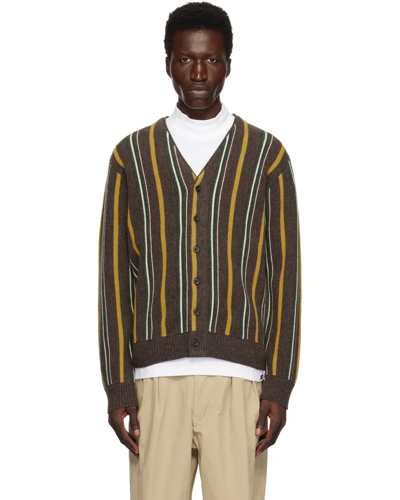 Beams Plus Brown Stripe 12G Cardigan Brown28