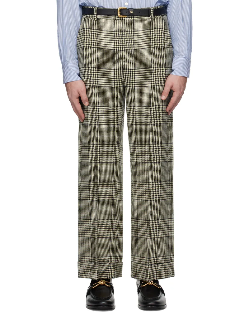 Valentino Garavani Black & Off-White Wool Trousers Qt9