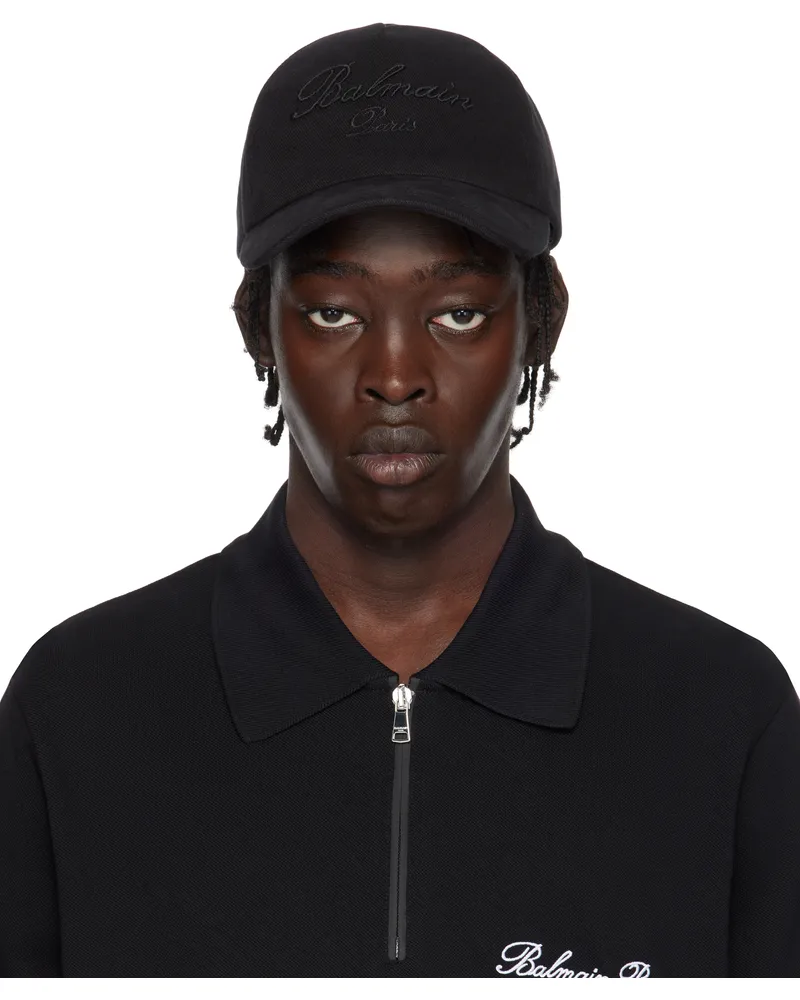 Balmain Black Cotton Baseball Cap Eap