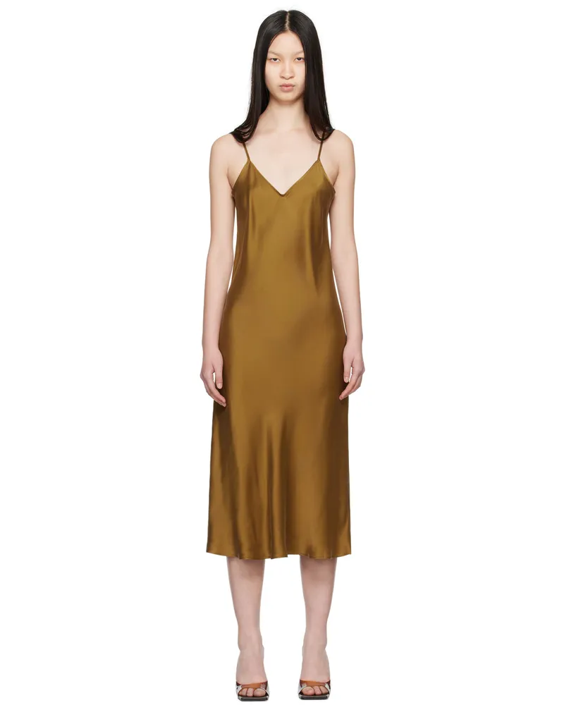 Silk Laundry Tan 90s Slip Midi Dress Drought