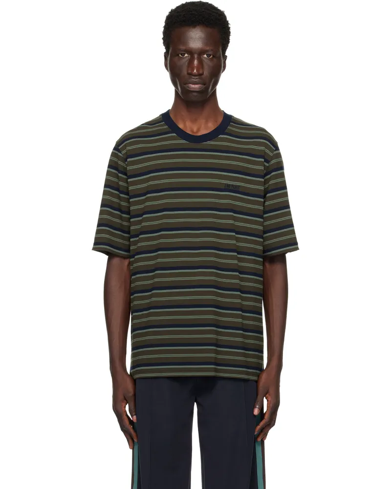 AMI Paris Khaki Striped T-shirt Coffe
