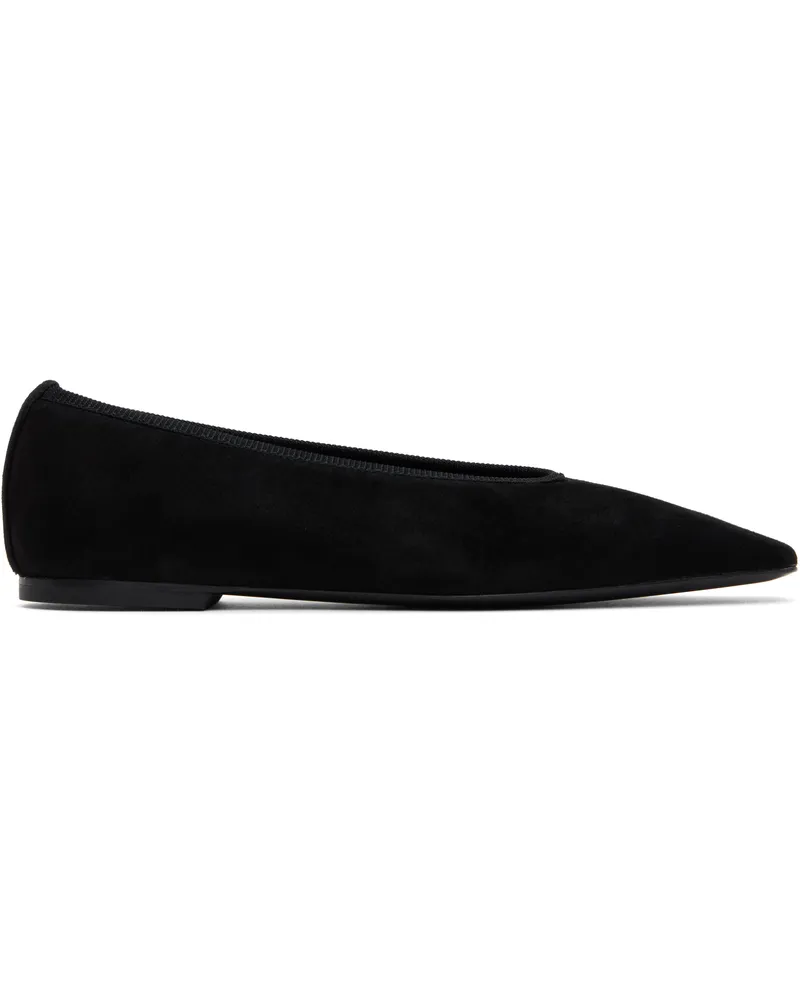 Totême Black Minimalist Suede Ballerina Flats Black