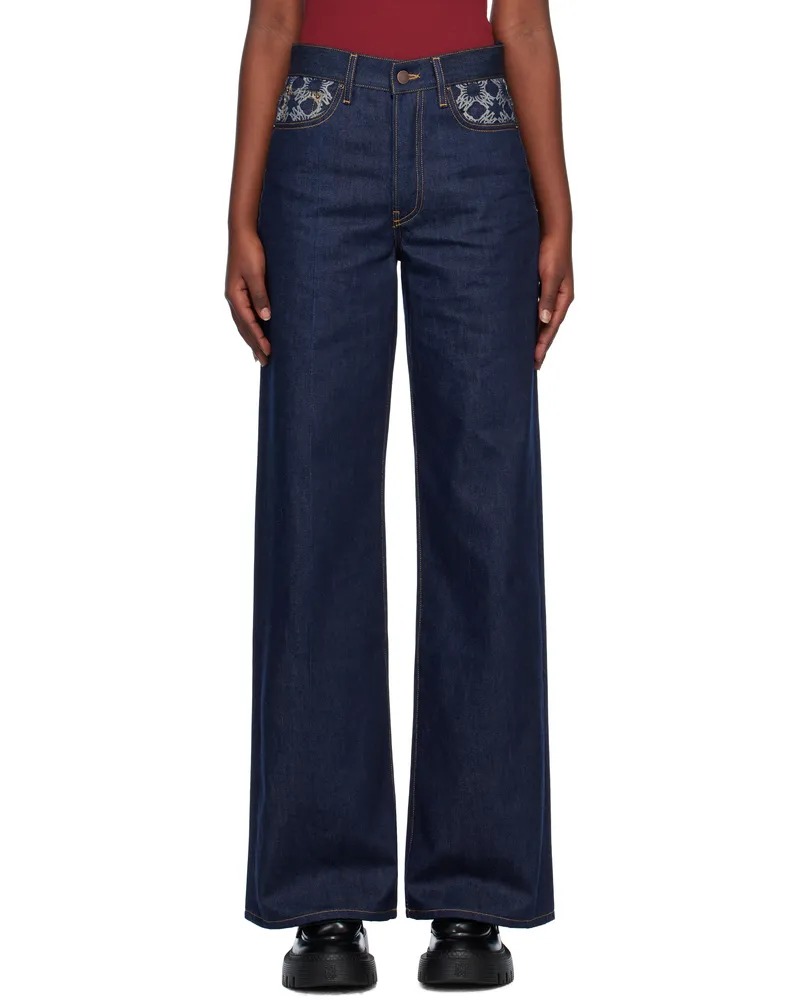 Amiri Blue 'MA' Quad High Rise Wide Jeans Raw
