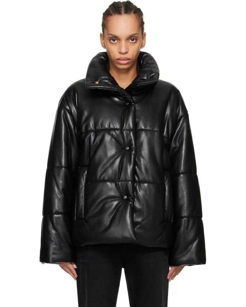 Nanushka Black Hide Faux-Leather Puffer Jacket Blk