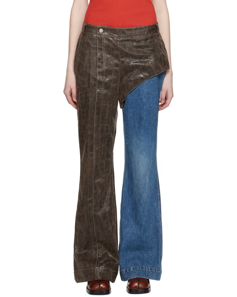 Andersson Bell Brown & Blue Lance Faux-Leather Trousers Brown