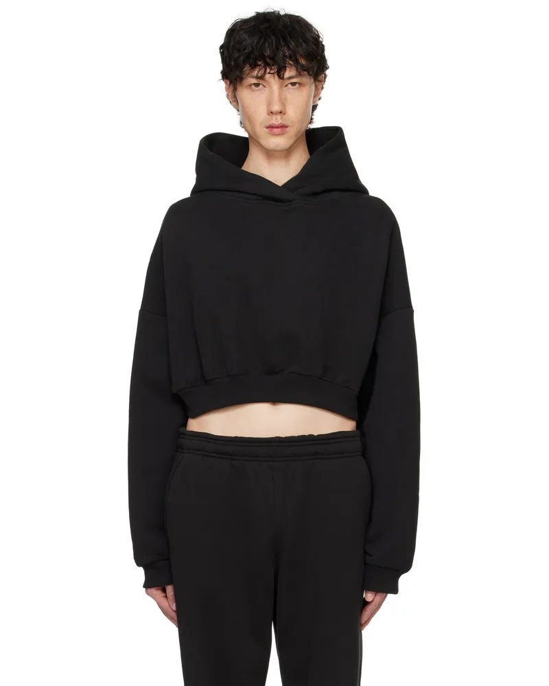 Entire Studios Black Cropped Heavy Hoodie Soot