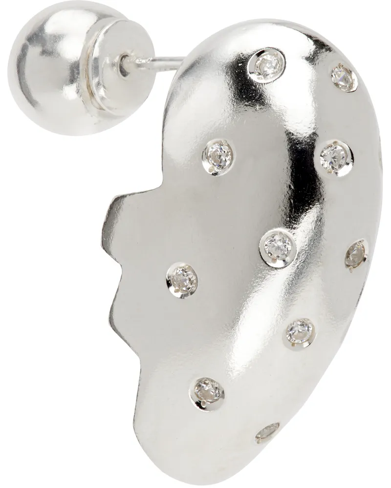 lesugiatelier Silver Crystal Half Heart Earring Nickel