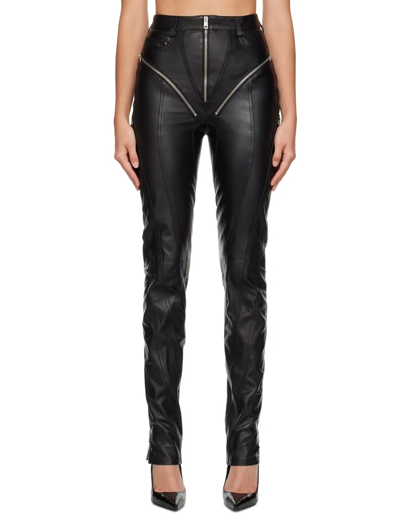 Thierry Mugler Black Zip Leather Pants Black