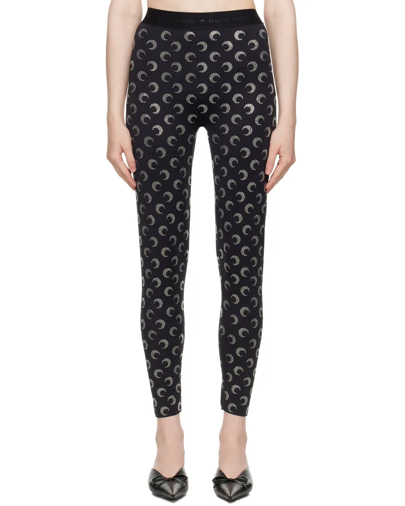 Marine Serre Black Moon Rhinestoned Jersey Leggings Bk99